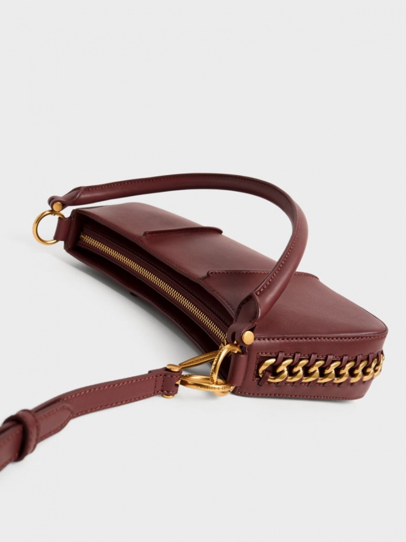 τσάντεσ ώμου Charles And Keith Arlys Curved σοκολάτα | 91572-AXSZ