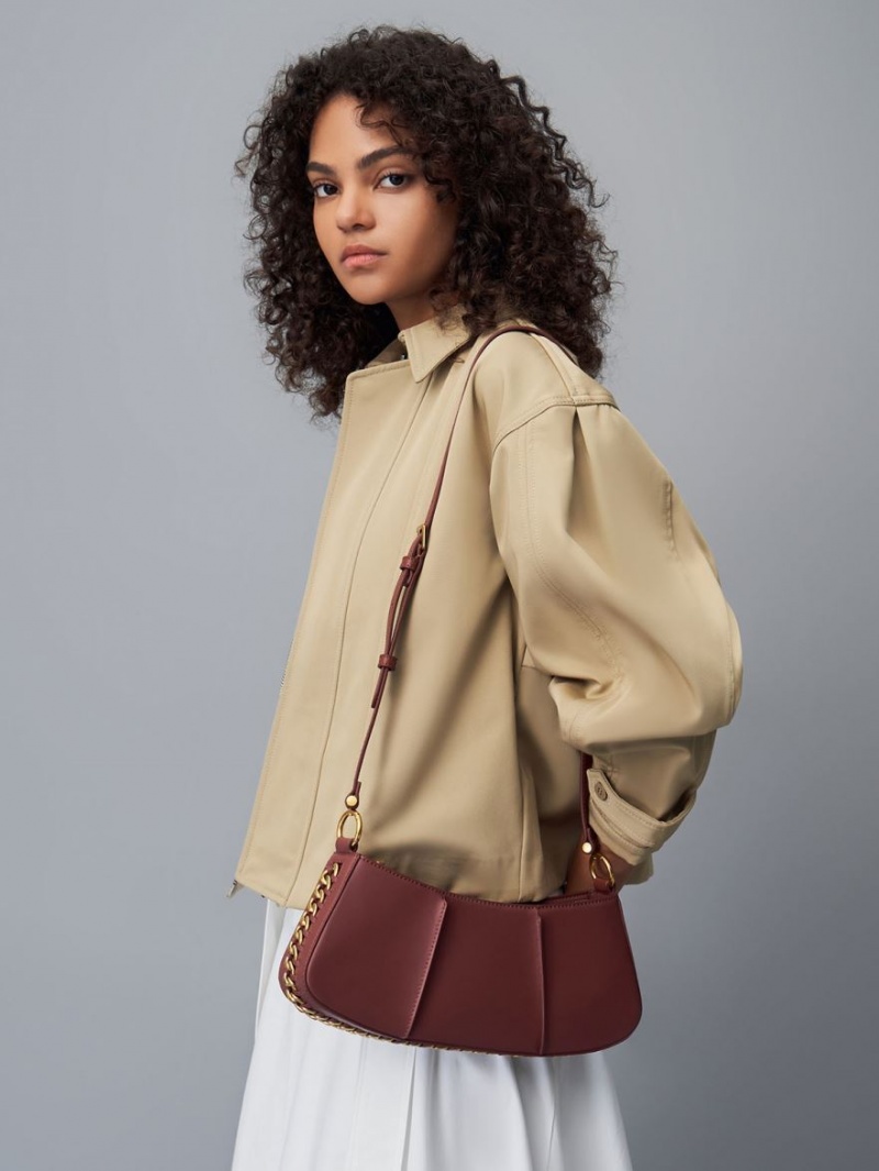 τσάντεσ ώμου Charles And Keith Arlys Curved σοκολάτα | 91572-AXSZ