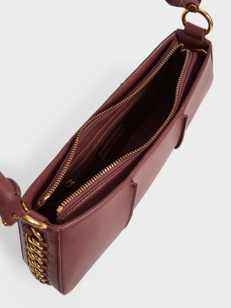τσάντεσ ώμου Charles And Keith Arlys Curved σοκολάτα | 91572-AXSZ