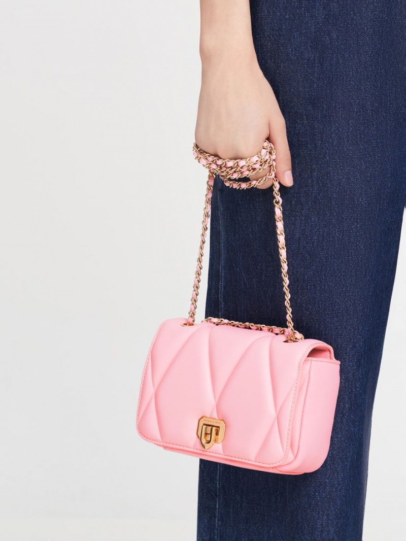 τσάντεσ ώμου Charles And Keith Arwen Καπιτονέ ροζ | 31850-WSUO