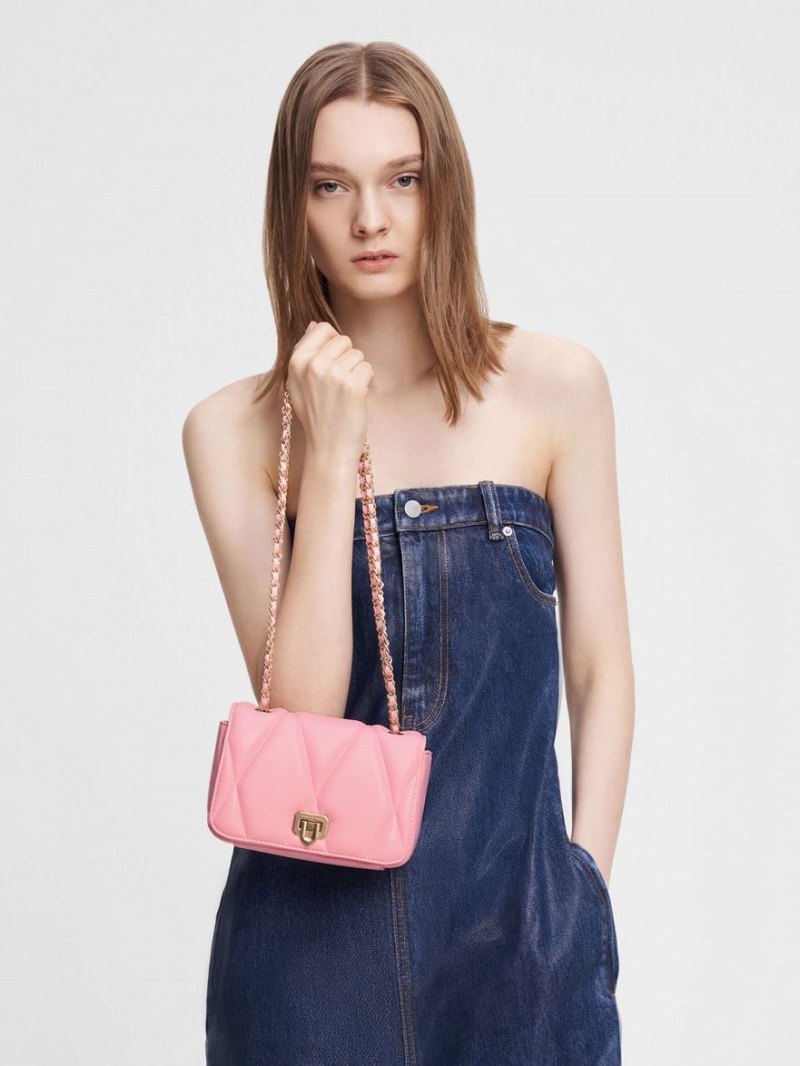 τσάντεσ ώμου Charles And Keith Arwen Καπιτονέ ροζ | 31850-WSUO