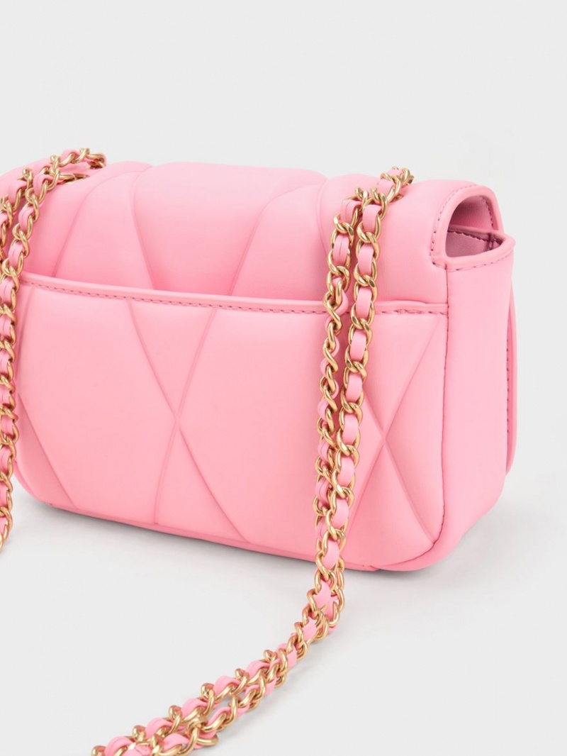τσάντεσ ώμου Charles And Keith Arwen Καπιτονέ ροζ | 31850-WSUO
