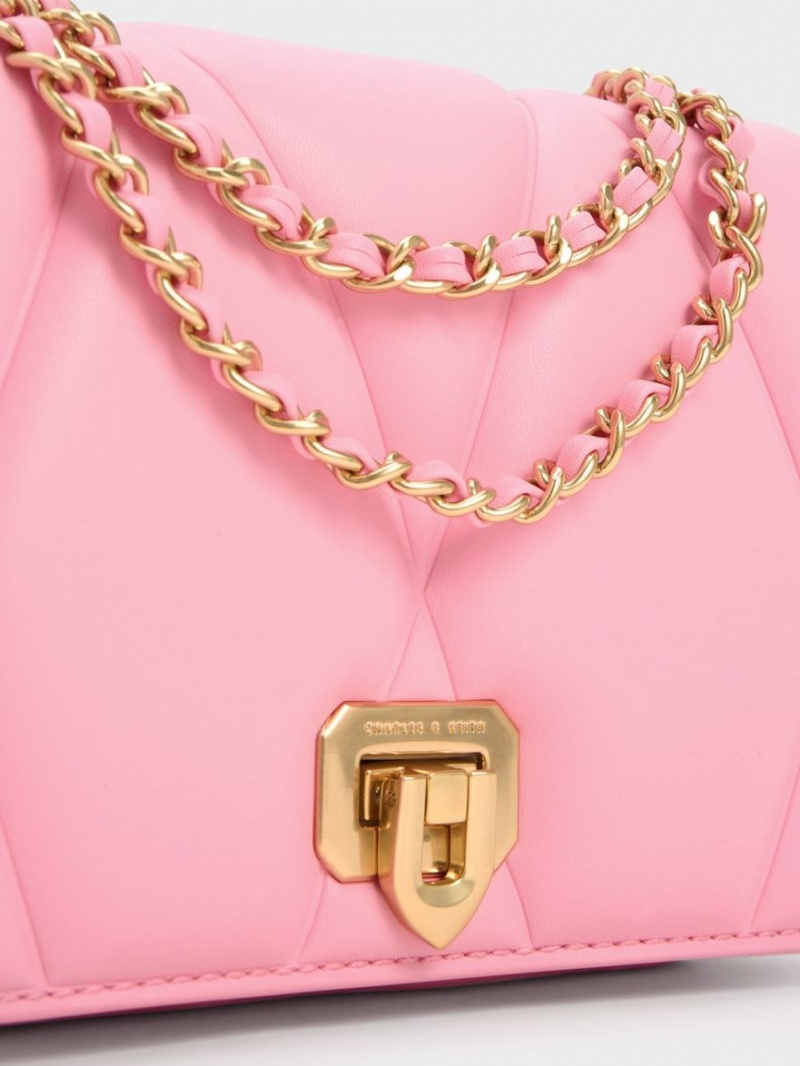 τσάντεσ ώμου Charles And Keith Arwen Καπιτονέ ροζ | 31850-WSUO
