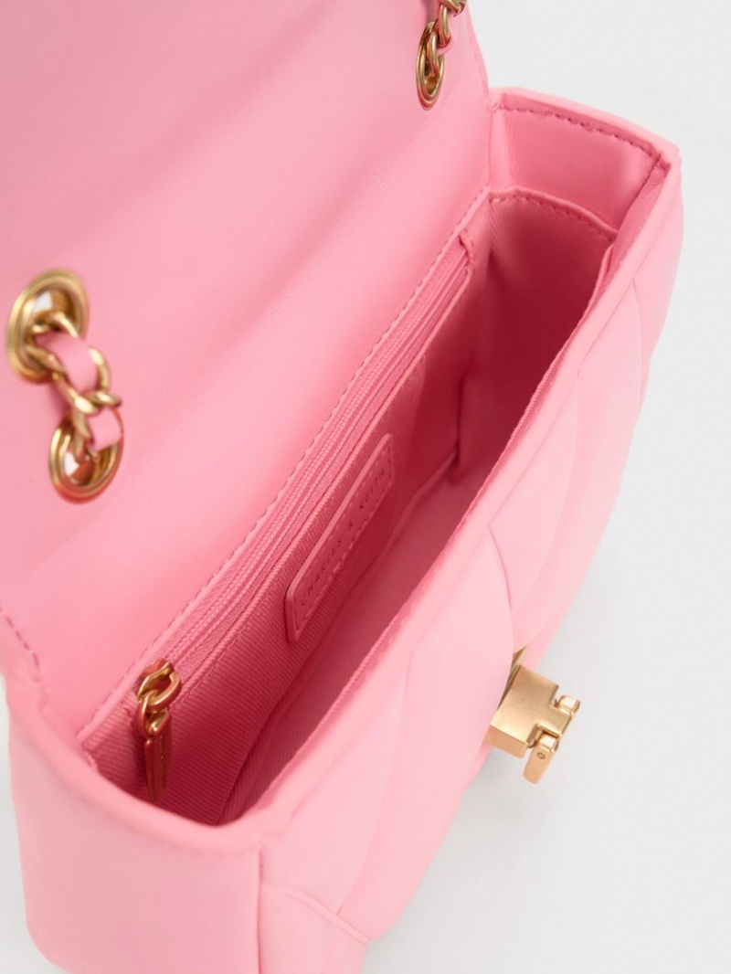 τσάντεσ ώμου Charles And Keith Arwen Καπιτονέ ροζ | 31850-WSUO