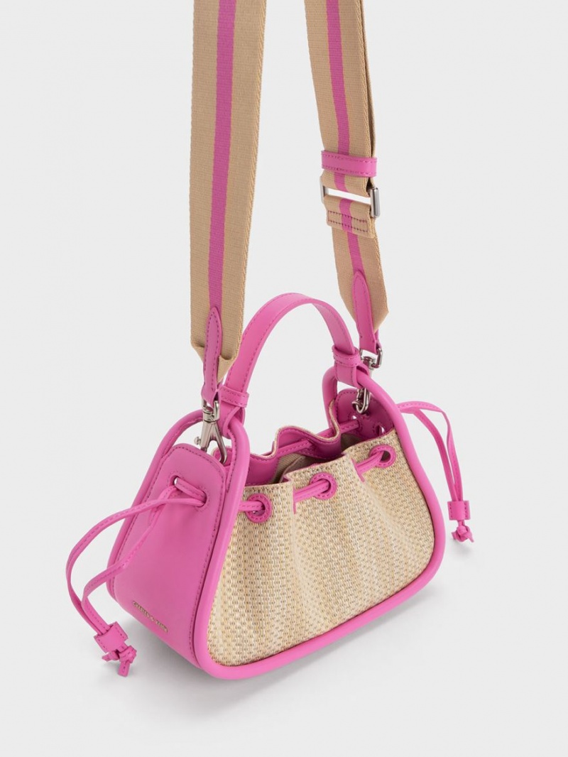 τσαντα χειροσ Charles And Keith Ashby Raffia Curved ροζ | 52790-LESA