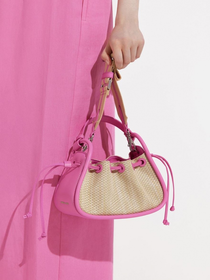 τσαντα χειροσ Charles And Keith Ashby Raffia Curved ροζ | 52790-LESA