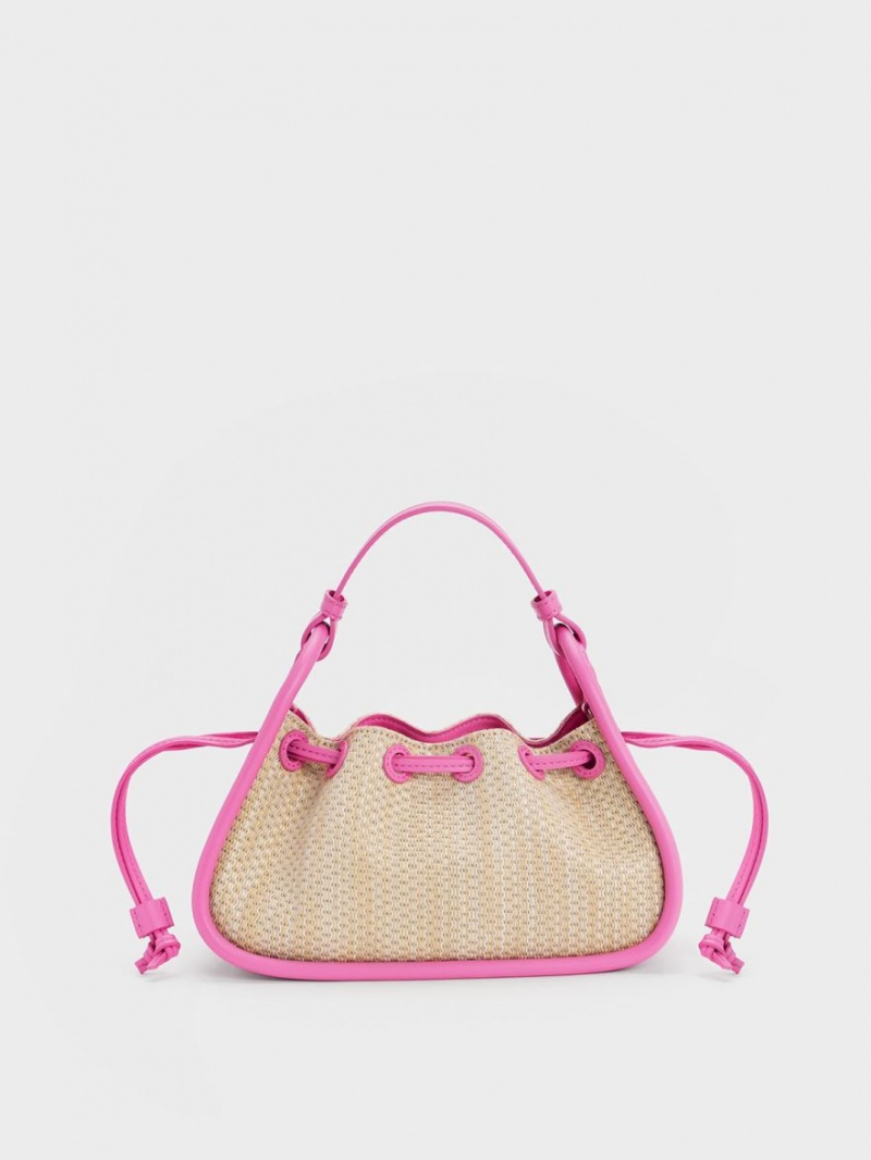 τσαντα χειροσ Charles And Keith Ashby Raffia Curved ροζ | 52790-LESA