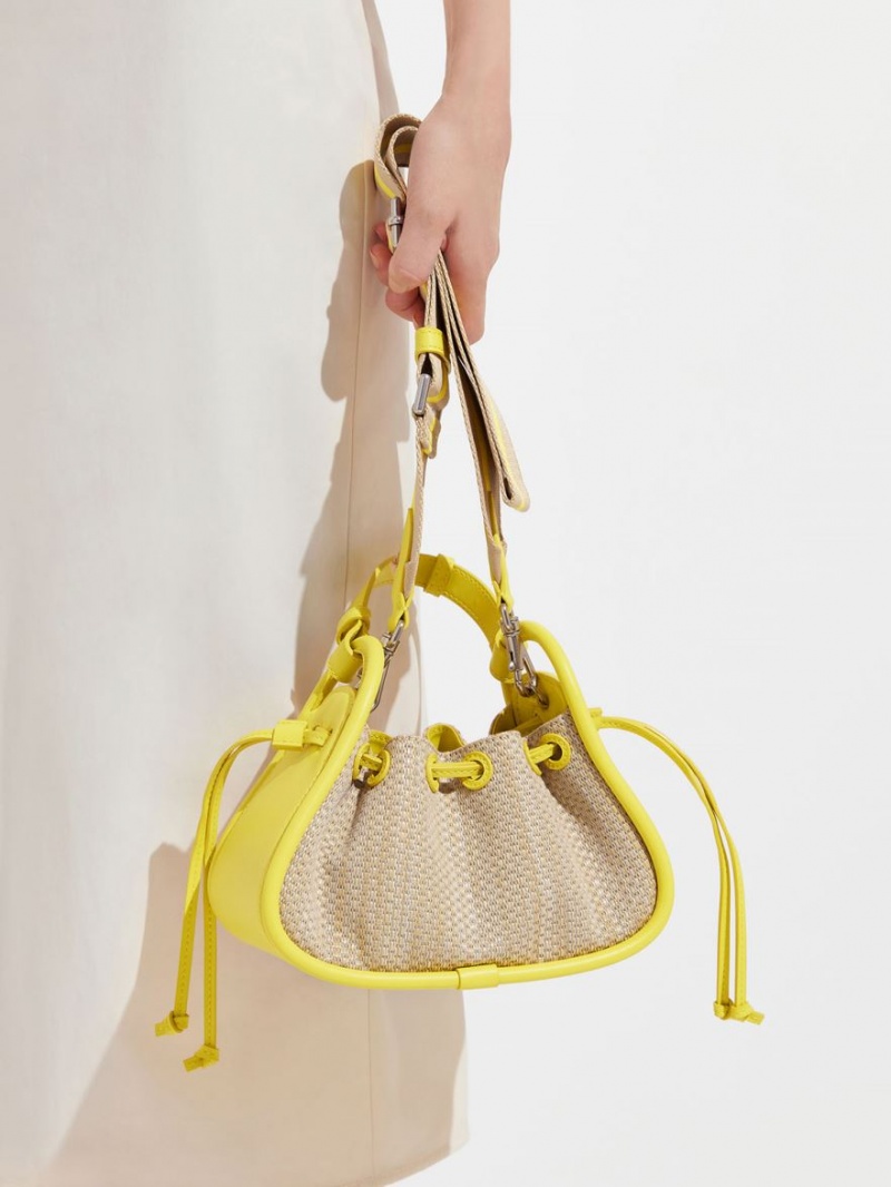 τσαντα χειροσ Charles And Keith Ashby Raffia Curved κίτρινα | 36489-EKQN