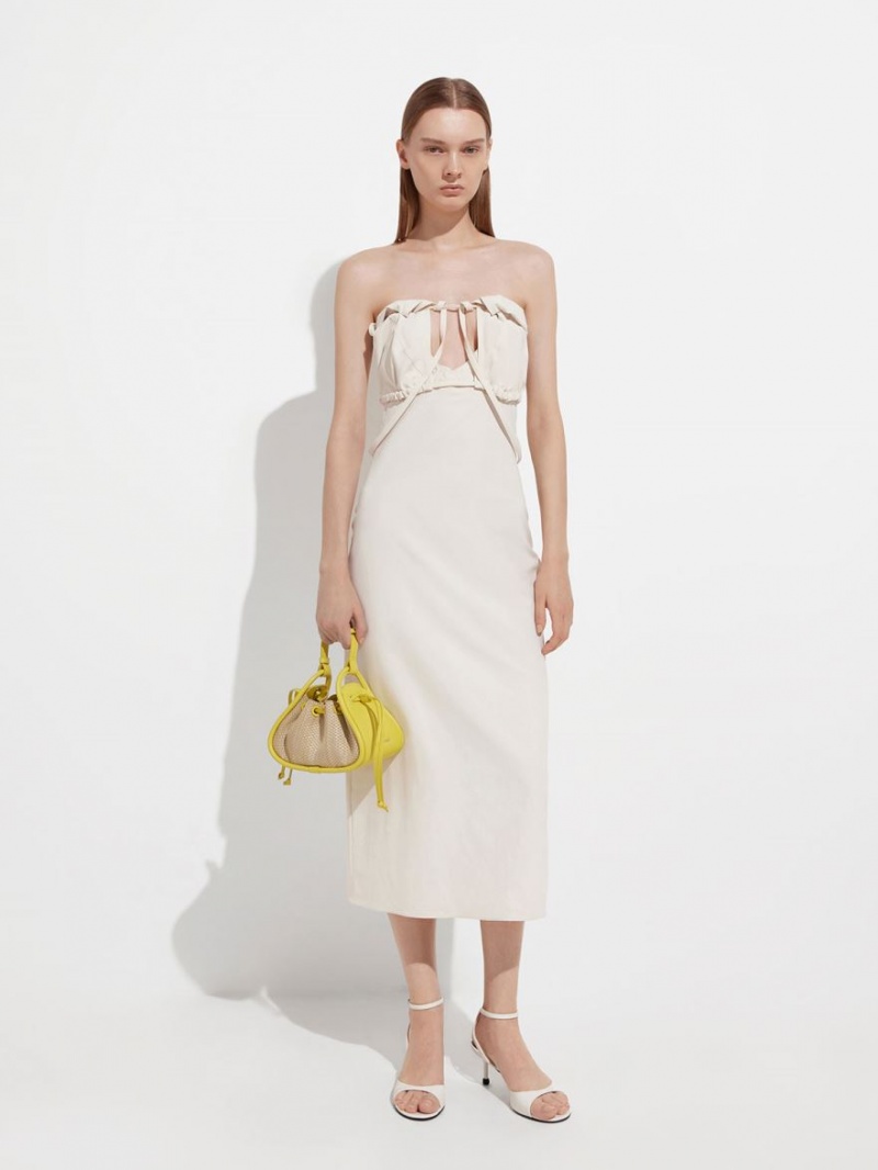 τσαντα χειροσ Charles And Keith Ashby Raffia Curved κίτρινα | 36489-EKQN