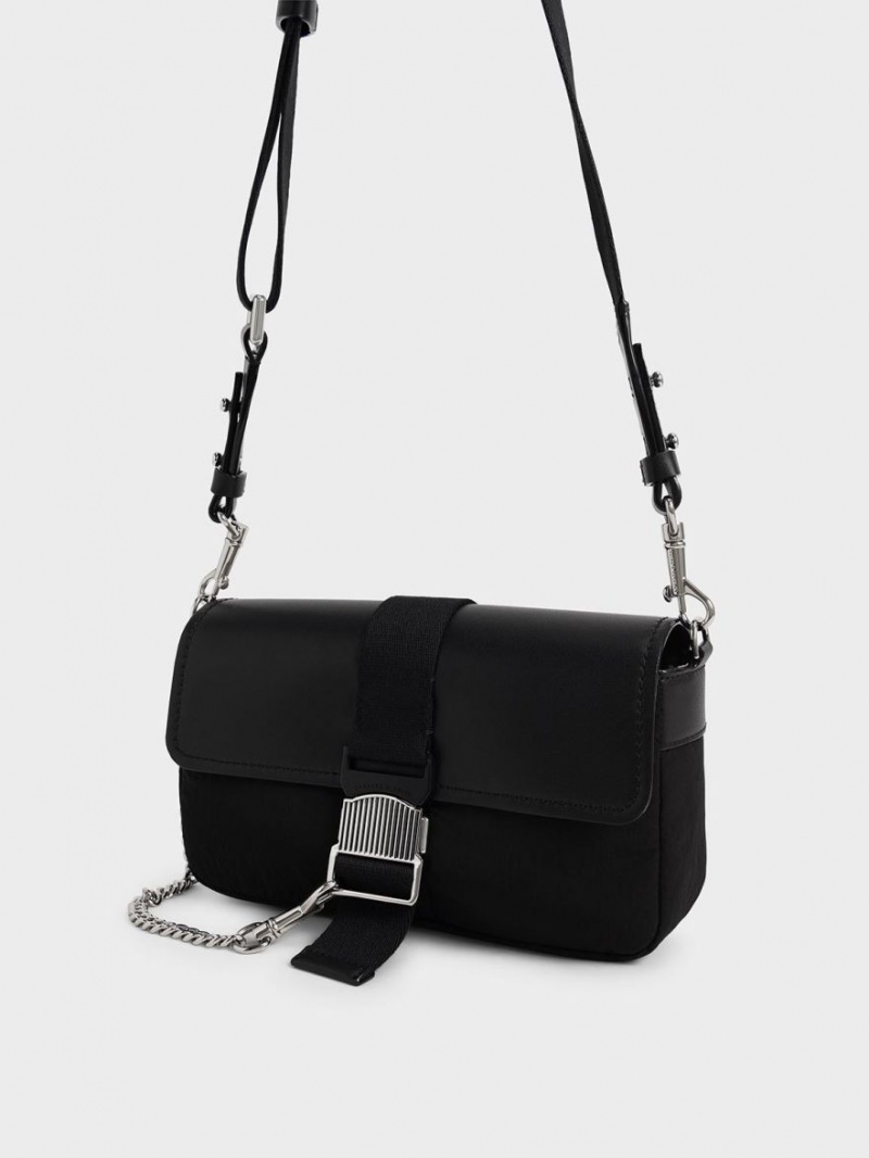 τσάντεσ ώμου Charles And Keith Aspen Metallic Belt πόρπης μαυρα | 70132-TJVW