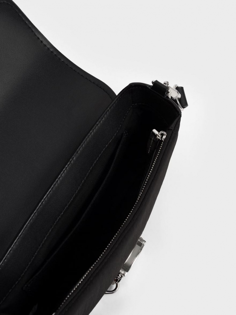 τσάντεσ ώμου Charles And Keith Aspen Metallic Belt πόρπης μαυρα | 70132-TJVW