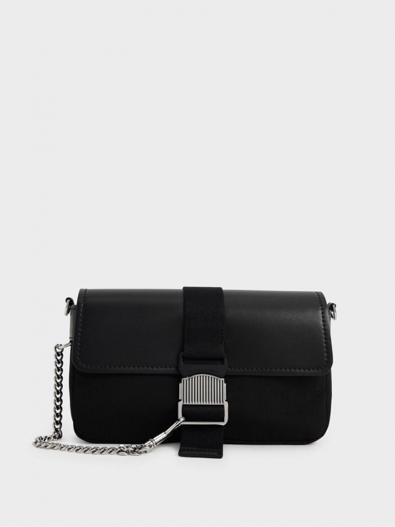τσάντεσ ώμου Charles And Keith Aspen Metallic Belt πόρπης μαυρα | 70132-TJVW