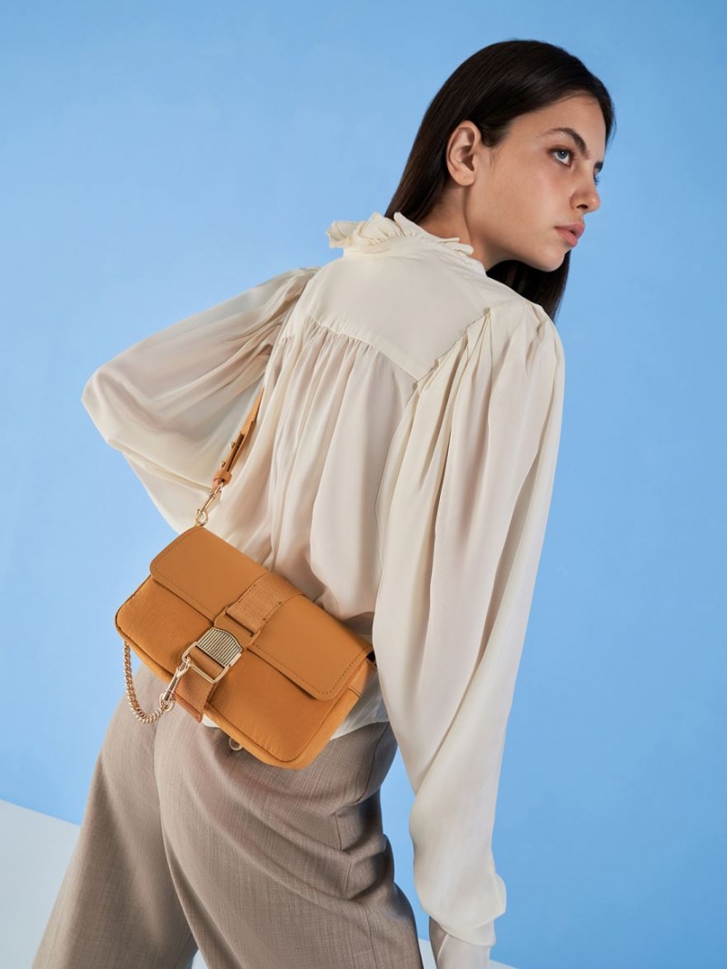 τσάντεσ ώμου Charles And Keith Aspen Metallic Belt πόρπης πορτοκαλι | 65097-WROP