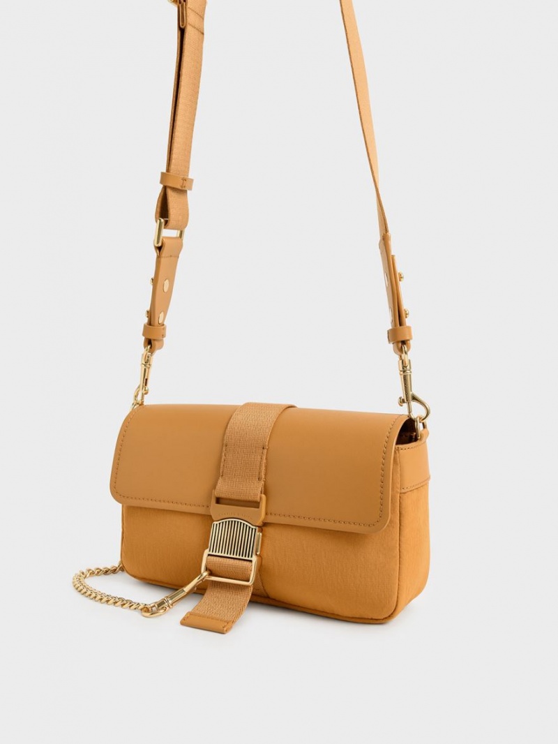 τσάντεσ ώμου Charles And Keith Aspen Metallic Belt πόρπης πορτοκαλι | 65097-WROP