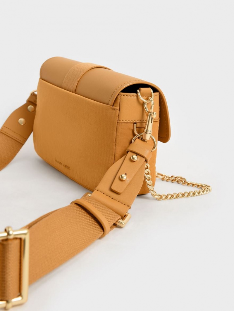 τσάντεσ ώμου Charles And Keith Aspen Metallic Belt πόρπης πορτοκαλι | 65097-WROP