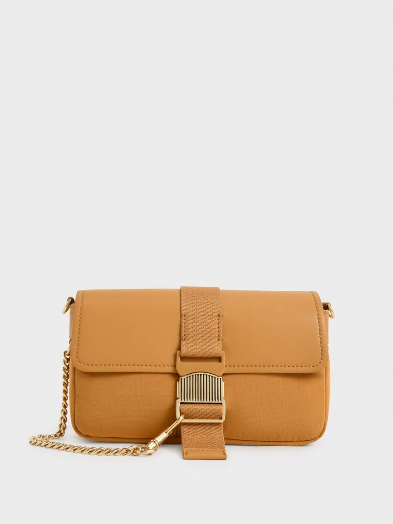 τσάντεσ ώμου Charles And Keith Aspen Metallic Belt πόρπης πορτοκαλι | 65097-WROP