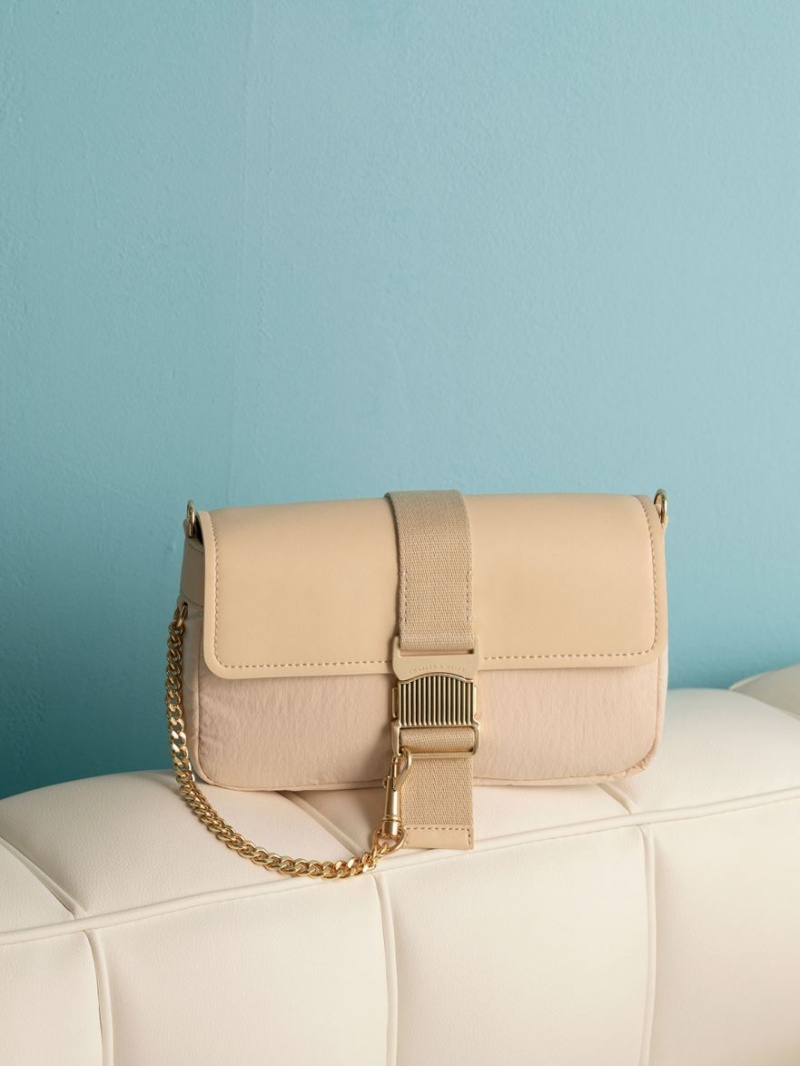 τσάντεσ ώμου Charles And Keith Aspen Metallic Belt πόρπης Μπεζ | 47981-BHJM
