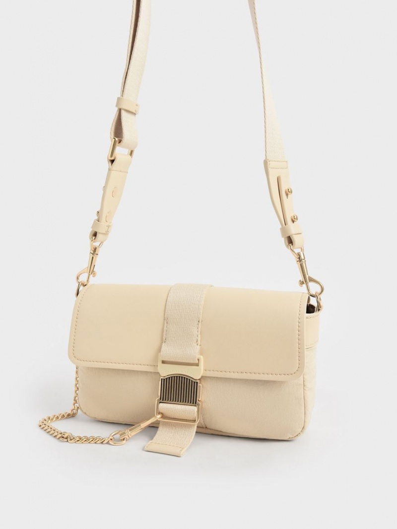 τσάντεσ ώμου Charles And Keith Aspen Metallic Belt πόρπης Μπεζ | 47981-BHJM