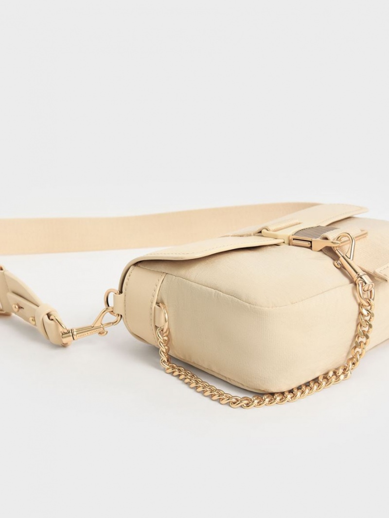 τσάντεσ ώμου Charles And Keith Aspen Metallic Belt πόρπης Μπεζ | 47981-BHJM