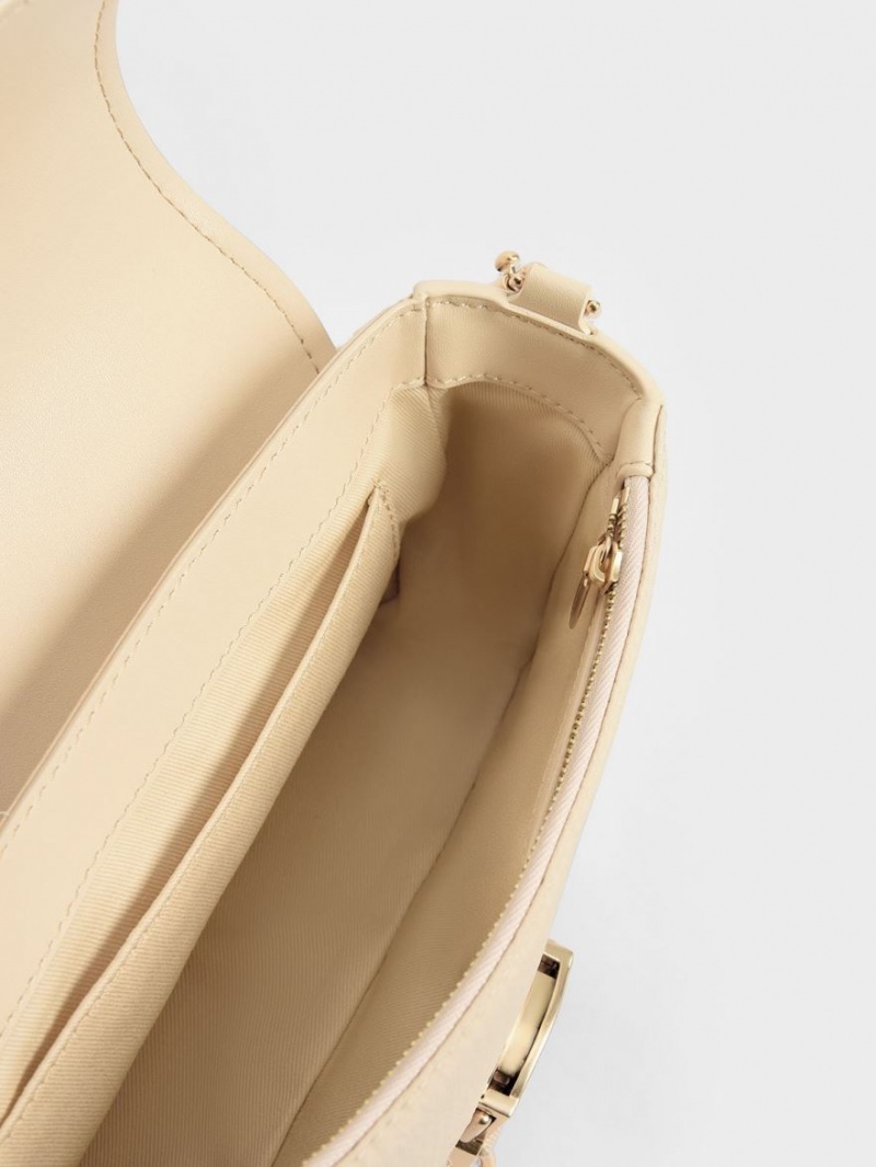 τσάντεσ ώμου Charles And Keith Aspen Metallic Belt πόρπης Μπεζ | 47981-BHJM