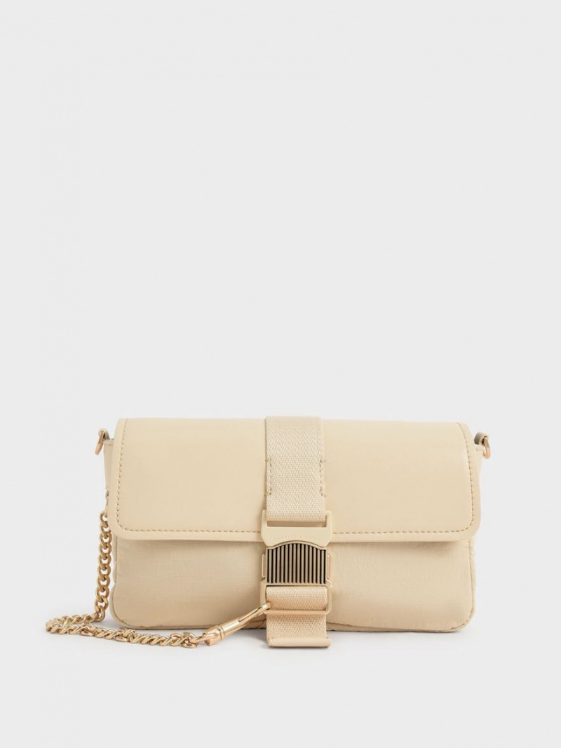 τσάντεσ ώμου Charles And Keith Aspen Metallic Belt πόρπης Μπεζ | 47981-BHJM