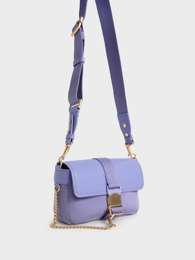 τσάντεσ ώμου Charles And Keith Aspen Metallic Belt πόρπης μωβ | 31087-MODW