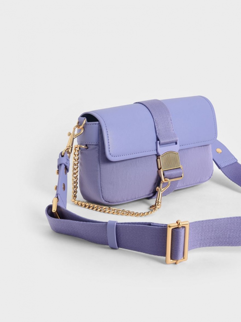τσάντεσ ώμου Charles And Keith Aspen Metallic Belt πόρπης μωβ | 31087-MODW