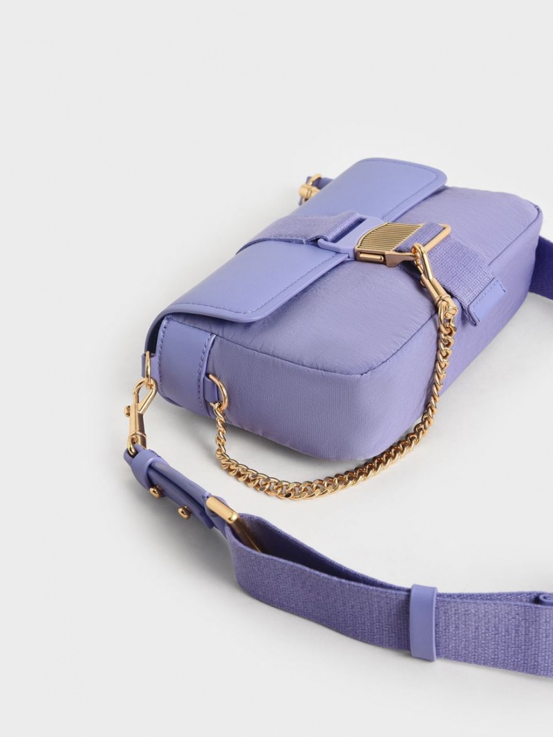τσάντεσ ώμου Charles And Keith Aspen Metallic Belt πόρπης μωβ | 31087-MODW