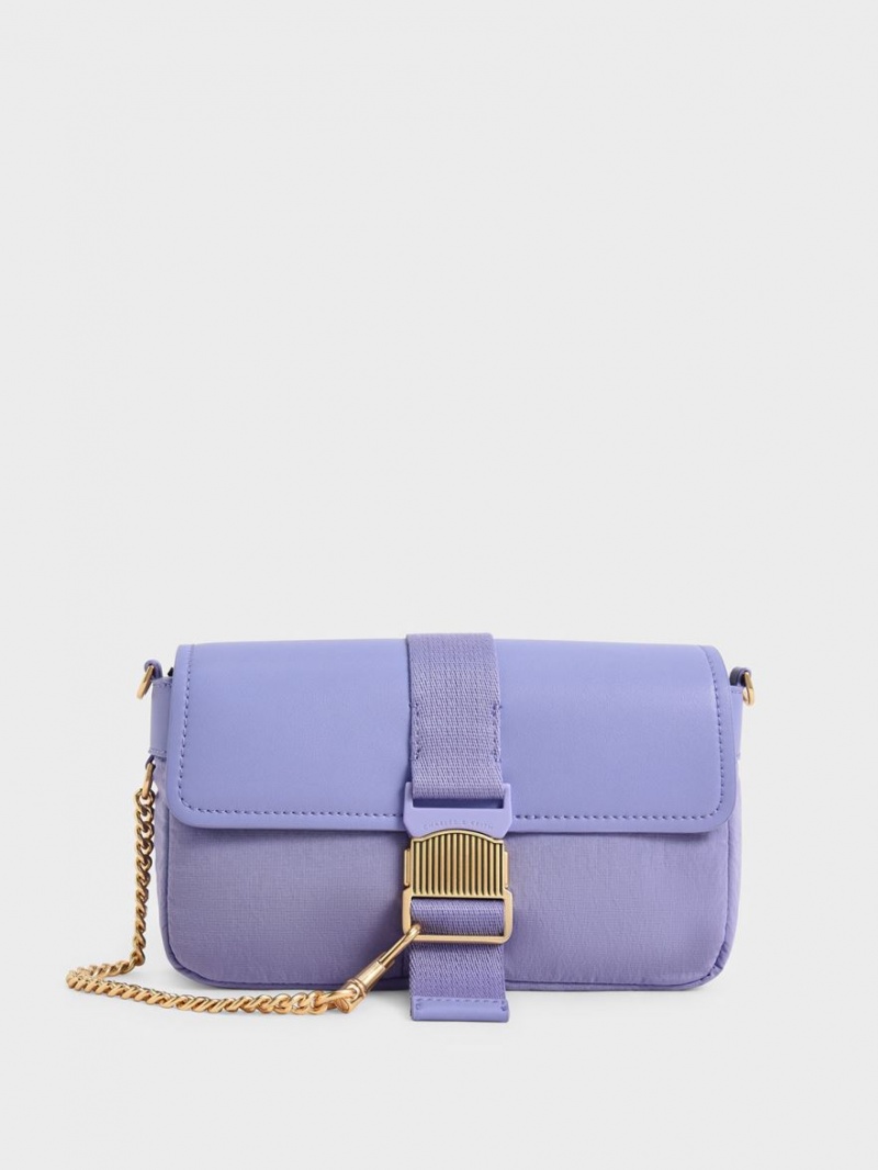 τσάντεσ ώμου Charles And Keith Aspen Metallic Belt πόρπης μωβ | 31087-MODW