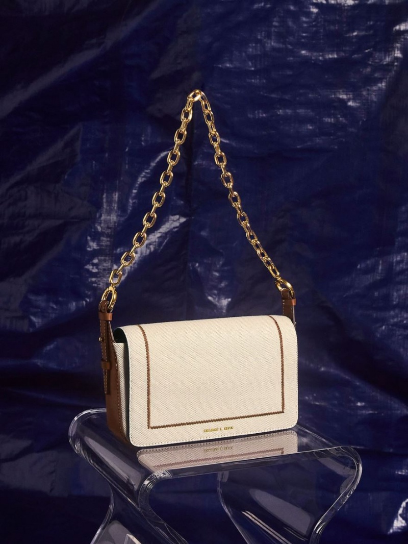 τσάντεσ ώμου Charles And Keith Astra Chain Handle καμβα σοκολάτα | 45169-AFRB