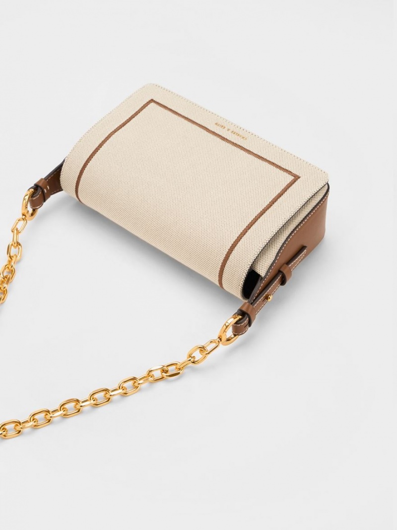 τσάντεσ ώμου Charles And Keith Astra Chain Handle καμβα σοκολάτα | 45169-AFRB