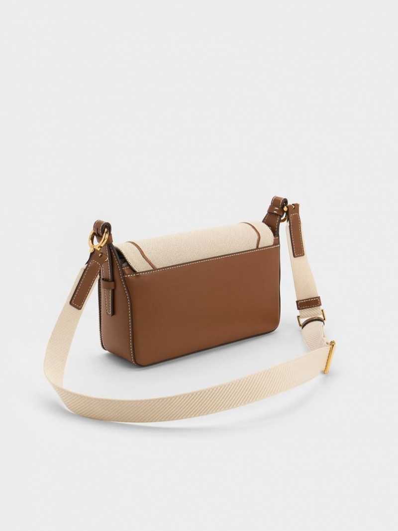 τσάντεσ ώμου Charles And Keith Astra Chain Handle καμβα σοκολάτα | 45169-AFRB