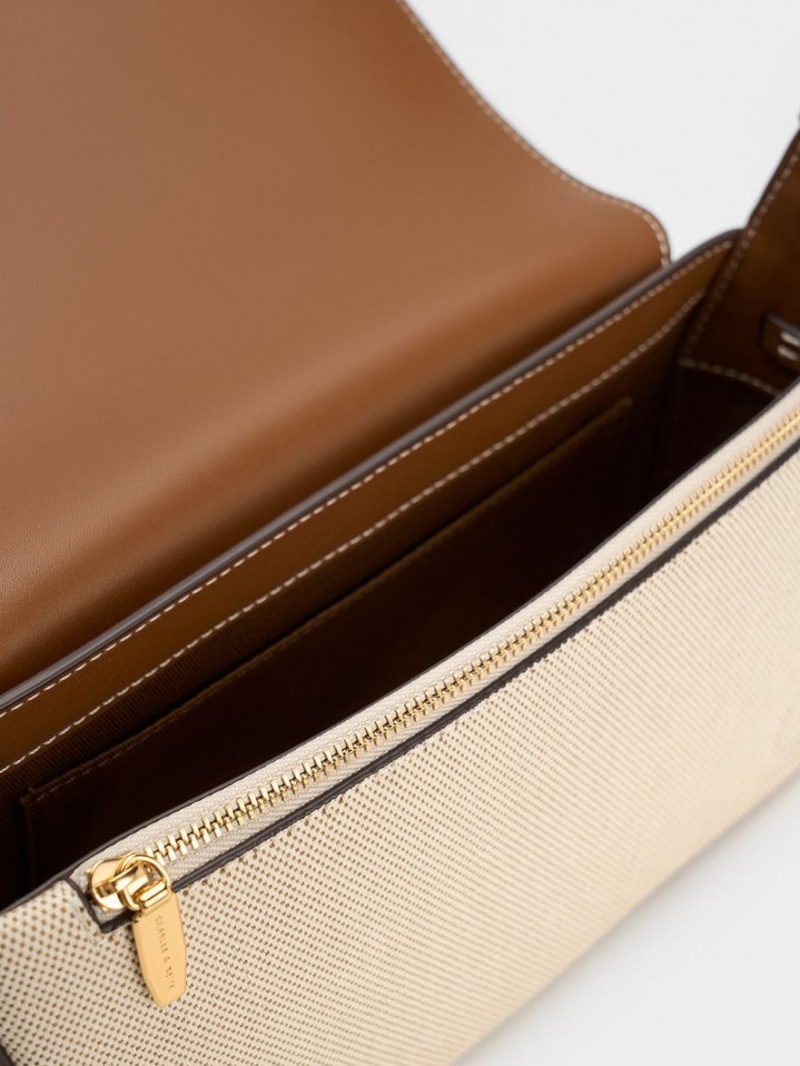 τσάντεσ ώμου Charles And Keith Astra Chain Handle καμβα σοκολάτα | 45169-AFRB