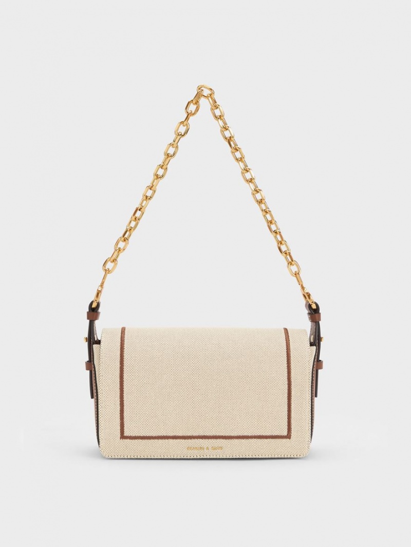 τσάντεσ ώμου Charles And Keith Astra Chain Handle καμβα σοκολάτα | 45169-AFRB