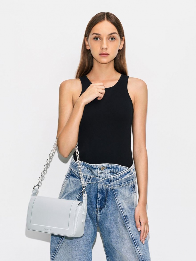 τσαντα χειροσ Charles And Keith Astra Chain ανοιχτο γκρι | 57239-SARM