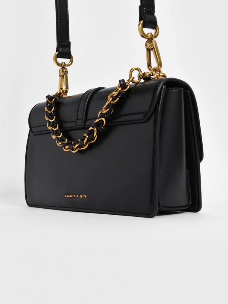 τσαντα χειροσ Charles And Keith Atlas Push-Lock Braided μαυρα | 26801-JWKG