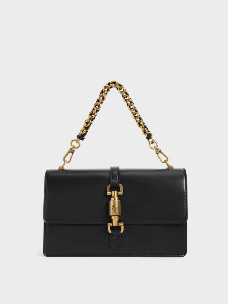 τσαντα χειροσ Charles And Keith Atlas Push-Lock Braided μαυρα | 26801-JWKG