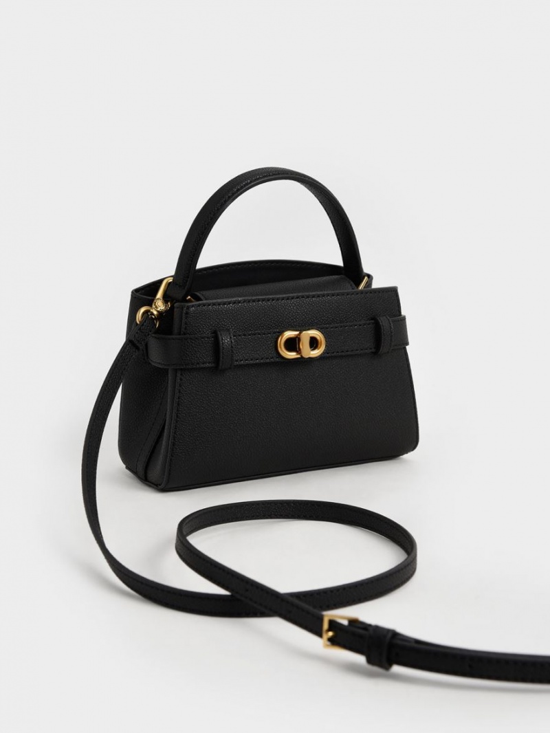 τσαντα χειροσ Charles And Keith Aubrielle Metallic πόρπης Top μαυρα | 23175-TALW