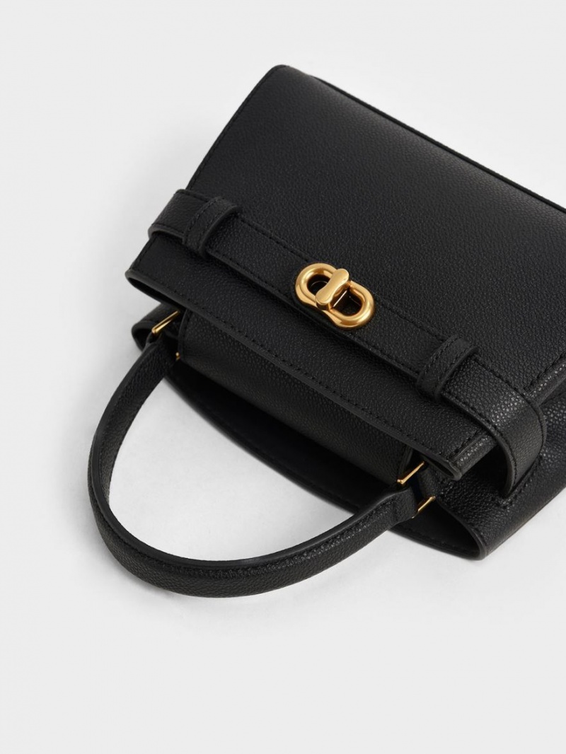 τσαντα χειροσ Charles And Keith Aubrielle Metallic πόρπης Top μαυρα | 23175-TALW