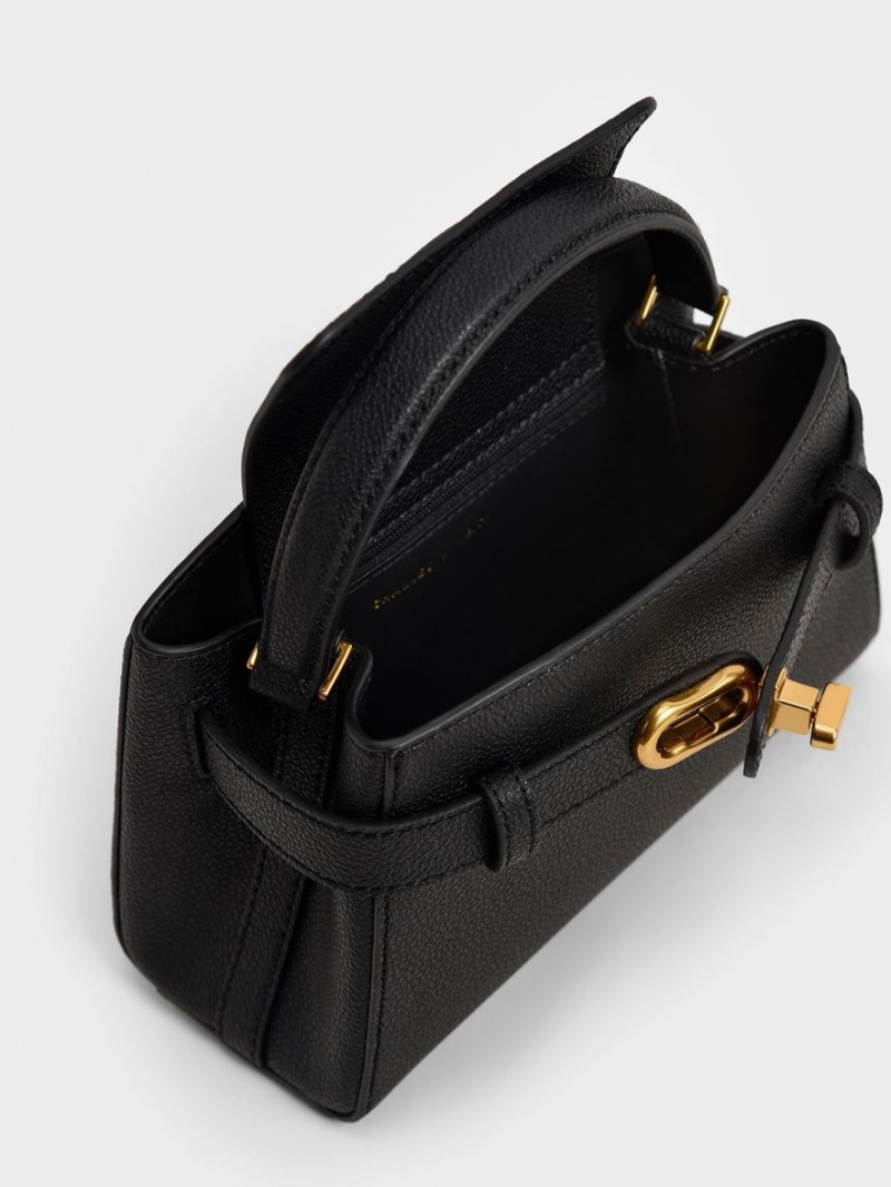 τσαντα χειροσ Charles And Keith Aubrielle Metallic πόρπης Top μαυρα | 23175-TALW
