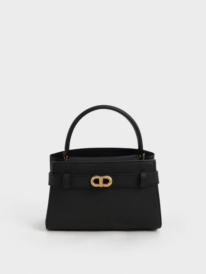 τσαντα χειροσ Charles And Keith Aubrielle Metallic πόρπης Top μαυρα | 23175-TALW