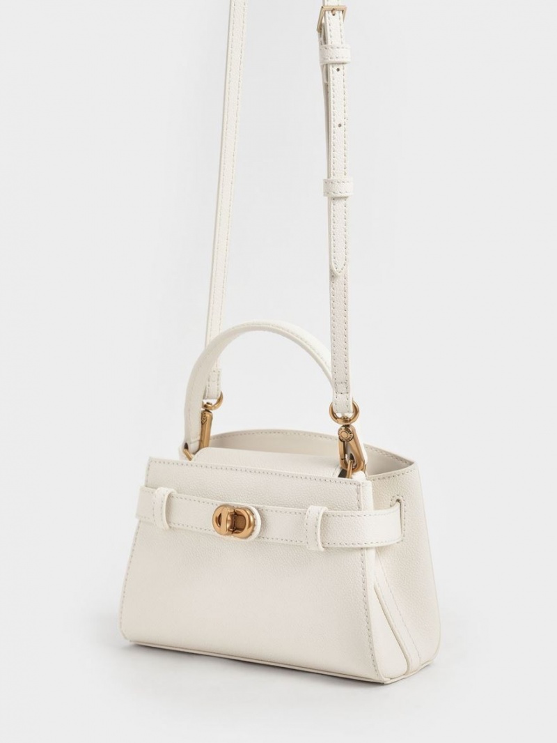 τσαντα χειροσ Charles And Keith Aubrielle Metallic πόρπης Top κρέμα | 73462-ESUD