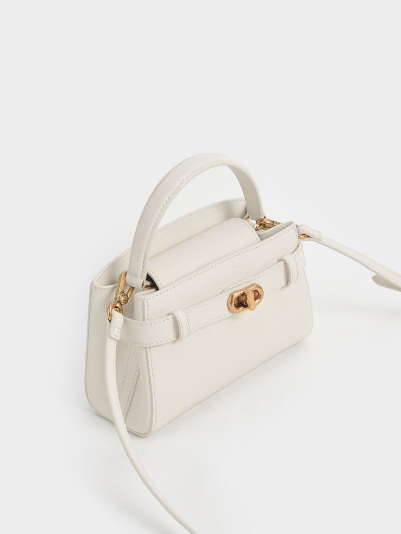 τσαντα χειροσ Charles And Keith Aubrielle Metallic πόρπης Top κρέμα | 73462-ESUD