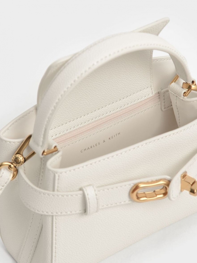 τσαντα χειροσ Charles And Keith Aubrielle Metallic πόρπης Top κρέμα | 73462-ESUD