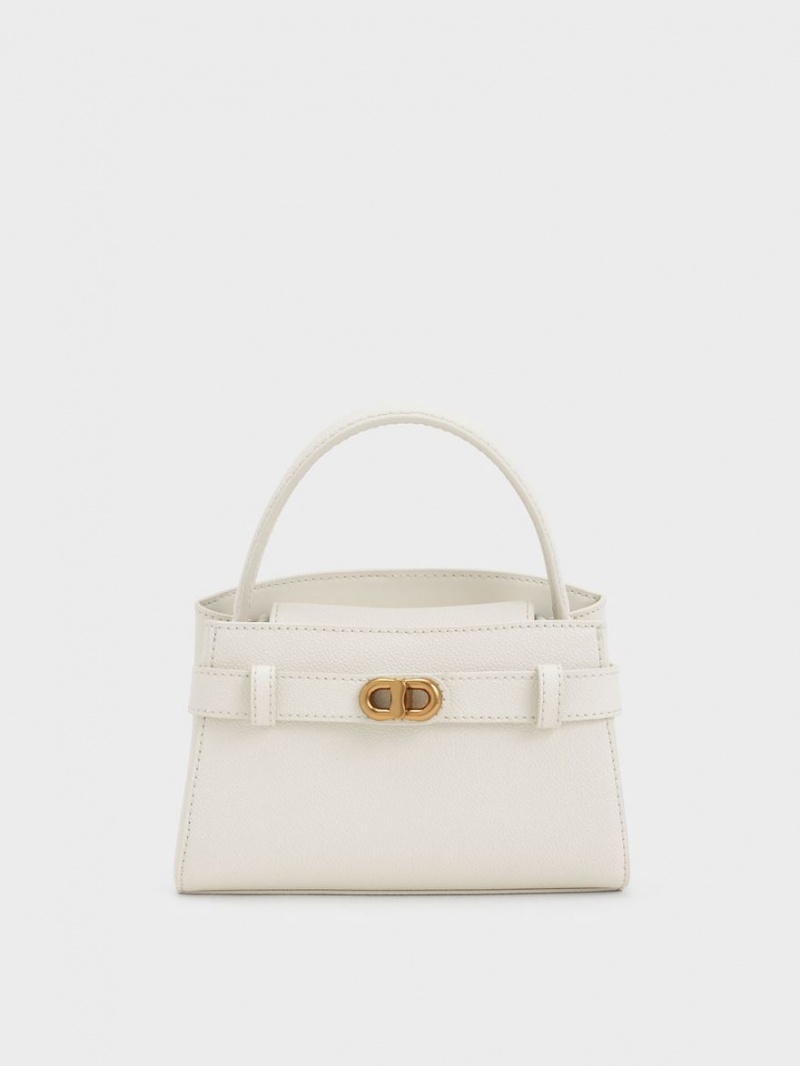 τσαντα χειροσ Charles And Keith Aubrielle Metallic πόρπης Top κρέμα | 73462-ESUD