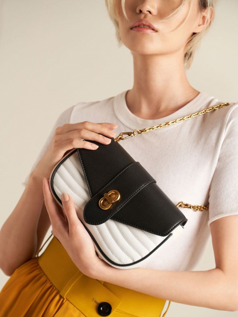τσάντεσ χιαστί Charles And Keith Aubrielle Panelled μαυρα ασπρα | 69482-OUMH