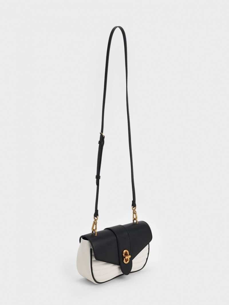 τσάντεσ χιαστί Charles And Keith Aubrielle Panelled μαυρα ασπρα | 69482-OUMH