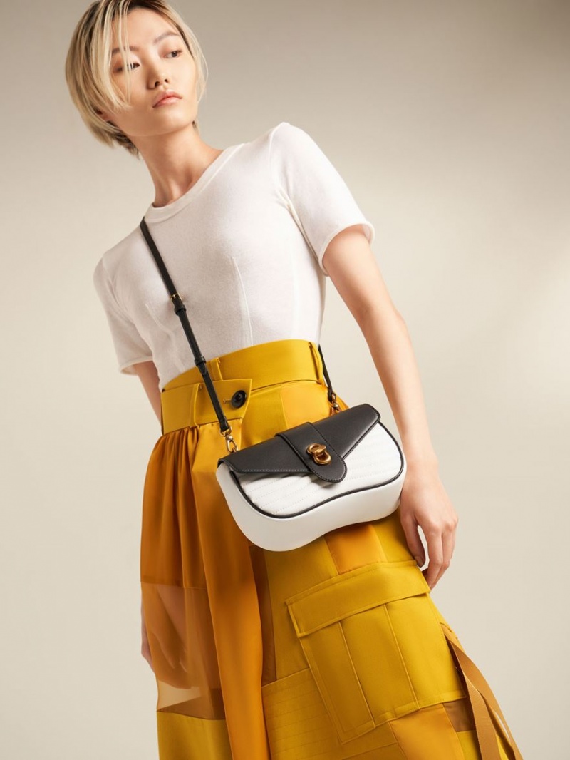 τσάντεσ χιαστί Charles And Keith Aubrielle Panelled μαυρα ασπρα | 69482-OUMH