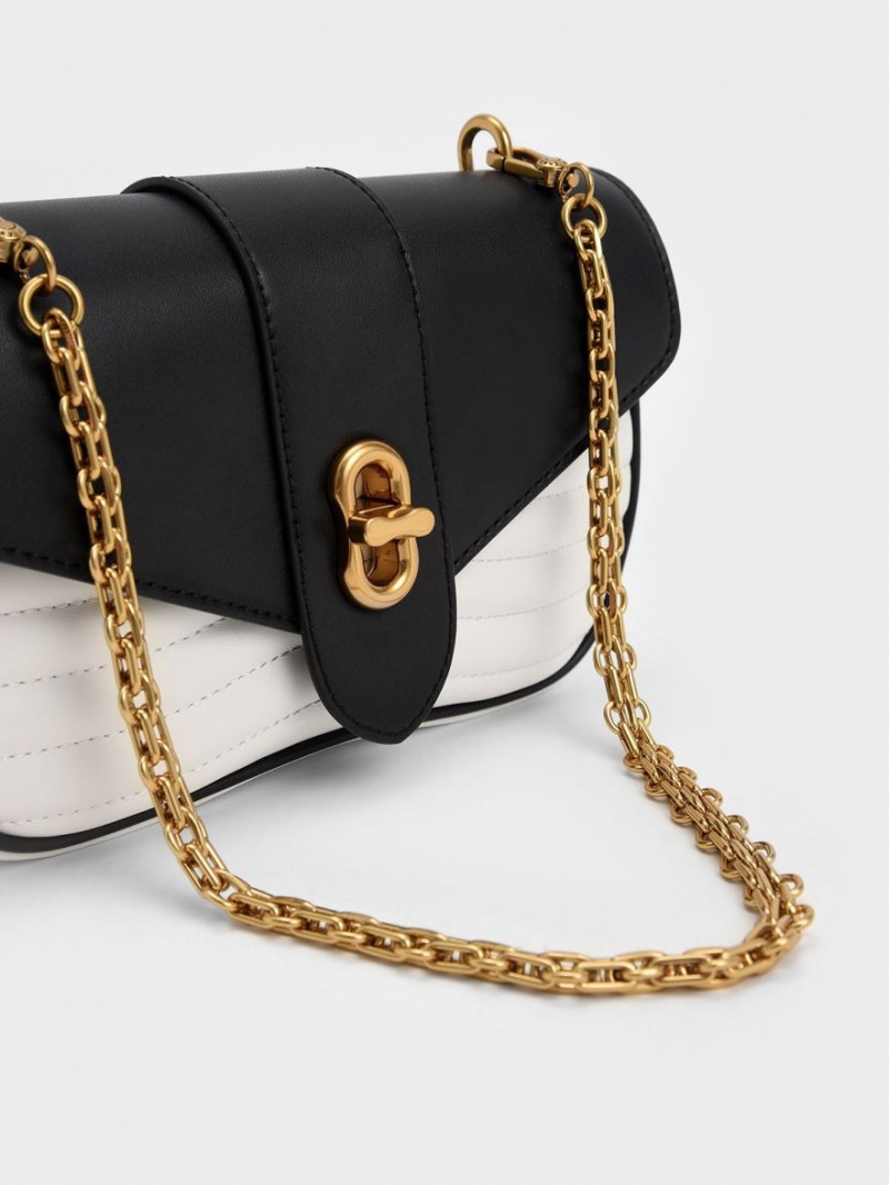 τσάντεσ χιαστί Charles And Keith Aubrielle Panelled μαυρα ασπρα | 69482-OUMH