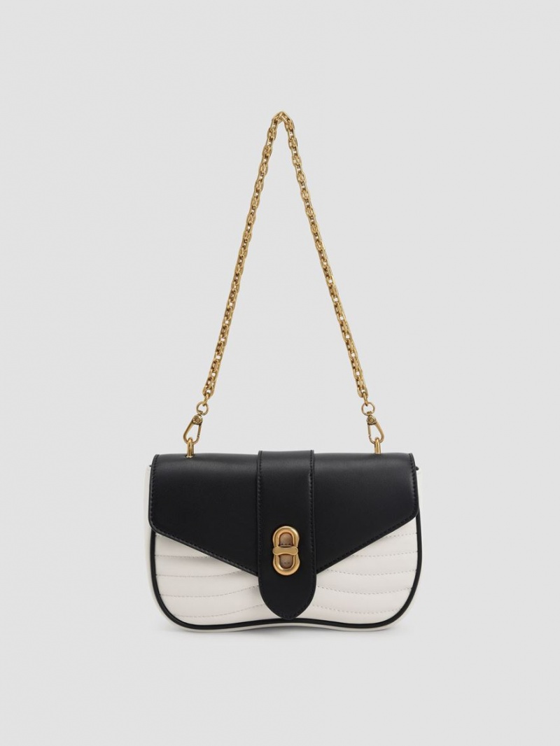 τσάντεσ χιαστί Charles And Keith Aubrielle Panelled μαυρα ασπρα | 69482-OUMH